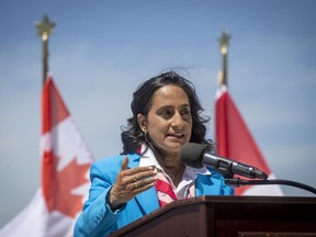 Minister of Defence Anita Anand speaks during an announcement at Canadian Forces Base Trenton in Trenton, Ont., on Monday June 20, 2022.