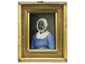 This undated image shows a painting owned by the Massachusetts Historical Society of one Elizabeth Freeman. The story of the enslaved woman who went to court to win her freedom more than 80 years before the Emancipation Proclamation has been pushed to the fringes of history. A group of civic leaders, activists and historians hope that ends Sunday, Aug. 21, 2022 in the quiet Massachusetts town of Sheffield with the unveiling of a bronze statue of the woman who chose the name Elizabeth Freeman when she shed the chains of slavery 241 years ago to the day. ( Massachusetts Historical Society via AP)