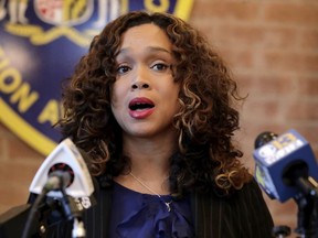 FILE -Maryland State Attorney Marilyn Mosby speaks during a news conference announcing the indictment of correctional officers, Tuesday, Dec. 3, 2019, in Baltimore. A judge held Mosby, Baltimore's top prosecutor in contempt of court on Friday, Aug. 12, 2022 finding that she willfully violated a gag order with an Instagram comment about a high-profile murder case involving a defendant who is set to be tried a fifth time.