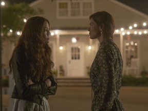 This image released by Netflix shows Michelle Monaghan as Gina McCleary and Leni McCleary in a scene from "Echoes." (Netflix via AP)