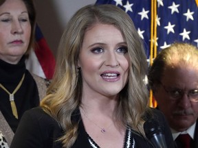 FILE - Jenna Ellis, a member of then-President Donald Trump's legal team, speaks during a news conference at the Republican National Committee headquarters, Nov. 19, 2020, in Washington. A judge in Colorado on Tuesday, Aug. 16, 2022, ordered Ellis to travel to Georgia to testify before a special grand jury that's looking into whether Trump and others illegally tried to influence the 2020 election in Georgia.