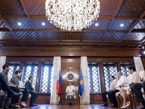 Secretary of State Antony Blinken, third from left, meets with Philippine President Ferdinand Marcos Jr., center, at the Malacanang Palace in Manila, Philippians, Saturday, Aug. 6, 2022. Blinken is on a ten day trip to Cambodia, Philippines, South Africa, Congo, and Rwanda.