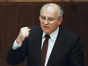 FILE - Soviet President Mikhail Gorbachev says in Moscow that a local military commander ordered the use of force in the breakaway republic of Lithuania, where an assault by Soviet troops on Jan. 13, 1991 claimed 14 lives. Russian news agencies are reporting that former Soviet President Mikhail Gorbachev has died at 91. The Tass, RIA Novosti and Interfax news agencies cited the Central Clinical Hospital.