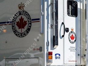 A Durham Regional police forensics truck is seen in Oshawa, Ont., on Tuesday, July 10, 2018.