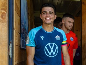 HFX Wanderers defender Mateo Restrepo get set to play against FC Edmonton in a Canadian Premier League match in Halifax on July 23, 2022 in a handout photo.
