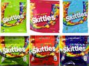 Top row: bags of genuine Skittles; bottom row: bags of cannabis-infused knock-off Skittles. Many cannabis edibles are packaged to look like popular candy and snacks.