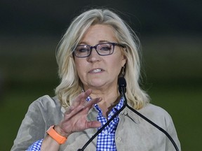 Rep. Liz Cheney, R-Wyo., speaks Tuesday, Aug. 16, 2022, at an Election Day gathering in Jackson, Wyo. Challenger Harriet Hageman has defeated Cheney in the primary.
