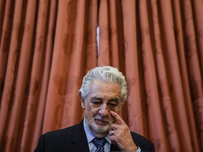 FILE - Opera tenor Placido Domingo attends an awards ceremony in the Royal Theatre in Madrid, Spain, June 10, 2021. Domingo's name has appeared in an investigation of a sect-like organization in Argentina whose leaders have been charged with crimes including sexual exploitation. Domingo has not been accused of any wrongdoing. "Placido didn't commit a crime, nor is he part of the organization, but rather he was a consumer of prostitution," said a law enforcement official who spoke of condition of anonymity because the investigation was ongoing. Prostitution is not illegal in Argentina.