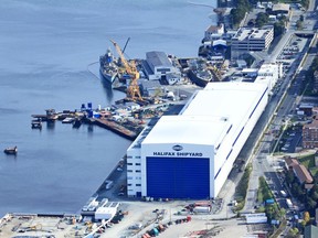 An aerial image of the Assembly and Ultra Halls at Irving Shipbuilding's Halifax Shipyard. Photo: Supplied by Irving Shipbuilding Inc
