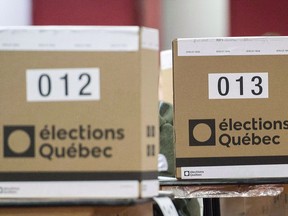 Ballot boxes are shown at a polling station in Montreal, Monday, Oct. 1, 2018. Elections Quebec says 12.57 per cent of the province's eligible voters cast a ballot on Sunday, the first of two days of advance voting.