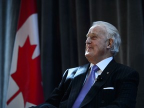 Former prime minister Brian Mulroney speaks at a conference put on by the University of Ottawa Professional Development Institute and the Canada School of Public Service in Ottawa on Tuesday, March 5, 2019. Mulroney and former governor general Adrienne Clarkson are slated to eulogize Queen Elizabeth at a memorial service in Ottawa on Monday.