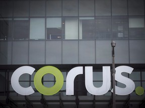 The Corus logo at Corus Quay in Toronto is photographed on Friday, June 22, 2018.