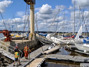Mehr als 40 Boote wurden im Shediac Bay Yacht Club während des Hurrikans Dorian vom 7. bis 8. September 2019 beschädigt.