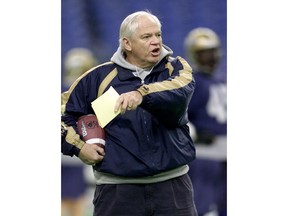 Winnipeg Blue Bombers coach Dave Ritchie belts out a few instructions during practice in Montreal, Friday Nov. 23, 2001. The greatest accolade of Ritchie's tenure north of the border will come Friday when he's formally inducted into the Canadian Football Hall of Fame.THE CANADIAN PRESS/Ryan Remiorz