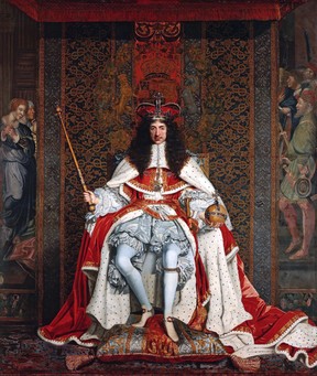 König Karl II. in Krönungsgewändern von John Michael Wright, um 1661.