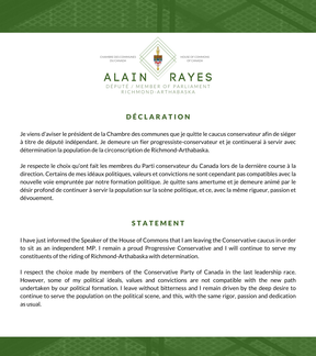 Das offizielle Statement von Alain Rayes.