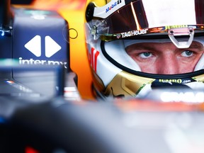 Red Bull driver Max Verstappen prepares to drive in the garage during practice ahead of the F1 Italian Grand Prix at Autodromo Nazionale Monza in Monza, Italy, on September 9, 2022.