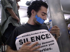 Laith Marouf participates in a pro-Palestinian demonstration at Concordia University in Montreal, in 2002.
