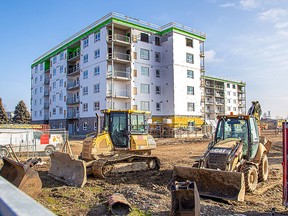 An apartment building is seen under construction in a file photo from Edmonton. Although the Rental Construction Financing Initiative has helped spur rental construction, changes proposed by the NDP will hinder it, write Steve Lafleur and Josef Filipowicz.