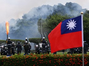 Cannons are fired in a salute during a visit by Tuvalu's Prime Minister Kausea Natano in Taipei, Taiwan, September 5, 2022. REUTERS/Ann Wang