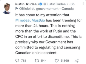 So this tweet is obviously fake. While the Trudeau government has indeed been pursuing measures to censor online content, they generally avoid speaking about it quite so churlishly. After the fake tweet duped more than a few Trudeau haters online, the Associated Press felt compelled to issue an alert confirming that it was, in fact, not real.