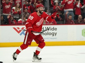 Detroit Red Wings center Sam Gagner (89) celebrates his goal against the Columbus Blue Jackets in the second period of an NHL hockey game Saturday, April 9, 2022, in Detroit. The Winnipeg Jets have signed Gagner to a one-year, US$750,000 contract.