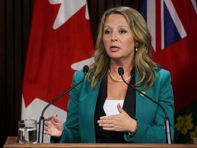Ontario NDP MPP Marit Stiles speaks to the media following the Speech from the Throne at Queen's Park in Toronto, Tuesday, Aug. 9, 2022. The former school trustee and current education critic has launched her bid to lead the Ontario's New Democrats.