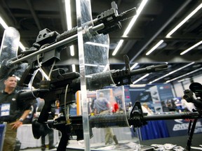 Colt C8 rifles at the annual conference of the Canadian Association of Chiefs of Police at the Palais de Congres in Montreal, in this August 25, 2008 file photo.