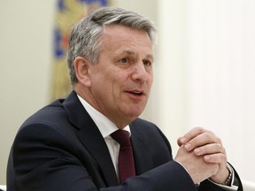 FILE - CEO of Royal Dutch Shell Ben van Beurden speaks at a meeting with Russian President Vladimir Putin in Moscow, Russia, Wednesday, June 21, 2017. Van Beurden, is stepping down at the end of the year after nine years in charge and will be replaced by Wael Sawan, the company announced Thursday, Sept. 15, 2022.