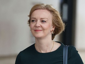 Conservative leadership candidate Liz Truss arrives at Broadcasting House in London, Britain Sept.r4, 2022.