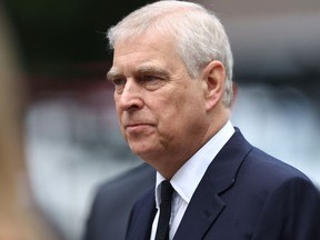 Britain's Prince Andrew looks on outside Balmoral Castle, following the passing of Britain's Queen Elizabeth, in Balmoral, Scotland, Britain, Sept. 10.