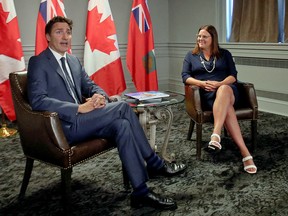 Prime Minister Justin Trudeau meets with Manitoba Premier Heather Stefanson in Winnipeg September 1, 2022.