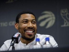 Toronto Raptors' recently-signed free agent Otto Porter Jr. speaks to media during a press conference at the Raptors practice facility in Toronto, Wed. July 6, 2022.