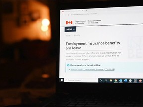 The employment insurance section of the Government of Canada website is shown on a on April 4, 2020.