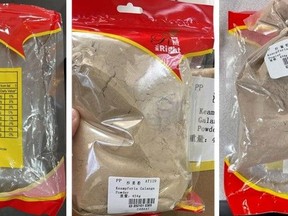York Region public health is alerting the public to two products linked to a food poisoning investigation at a Markham, Ont., restaurant. Public health officials say not to use or consume Mr. Right brand Kaempferia Galanga Powder, a common spice in Asian cuisine (shown), and Mr. Right brand Radix Aconiti Kusnezoffii, which may be used as a traditional herbal medicine.