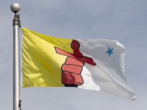 Nunavut's territorial flag flies on a flag pole in Ottawa on June 30, 2020. Nunavut says it has confirmed the first case of avian influenza in the territory.