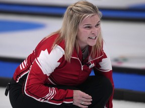 Canada's Jennifer Jones, directs her teammates, during the women's curling match against China, at the 2022 Winter Olympics, Wednesday, Feb. 16, 2022, in Beijing.&ampnbsp;Jones beat top-seeded Kerri Einarson 9-5 on Saturday afternoon to reach the final of the PointsBet Invitational.