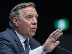 Coalition Avenir Quebec Leader Francois Legault speaks at a news conference outlining the party's costed platform during an election campaign stop in Saint-Jerome, Que., Saturday, Sept. 10, 2022. Quebecers will go to the polls on October 3rd.