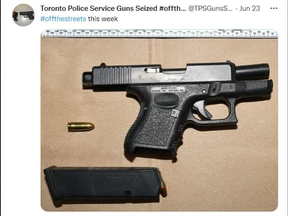 Glock 26 pistol with an illegal "sear switch" allowing the handgun to fire fully automatic, seized by Toronto police in June 2022.