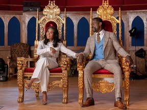 Regina Hall and Sterling K. Brown commit to their cringe-worthy characters, seen here on their favourite thrones.