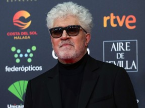 FILE - Spanish film director Pedro Almodovar poses for photographers at the red carpet ahead the Goya Film Awards Ceremony in Malaga, southern Spain, Saturday, Jan. 25, 2020. Oscar-winning director Pedro Almodóvar says that he is withdrawing from his first English-language feature, "A Manual for Cleaning Women" produced by and starring Cate Blanchett. Almodóvar's brother and business partner confirmed the decision in a social media post on Wednesday, Sept. 14, 2022.