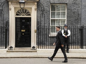Canadian Prime Minister Justin Trudeau visits 10 Downing Street to meet with British Prime Minister Liz Truss in London on Sunday, September 18, 2022, ahead of the funeral service for the late Queen Elizabeth II.