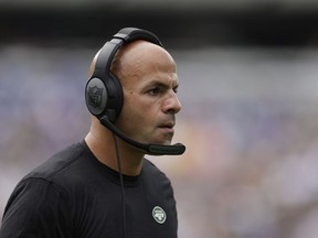 FILE - New York Jets head coach Robert Saleh works the sidelines in the first half of a preseason NFL football game against the New York Giants, Sunday, Aug. 28, 2022, in East Rutherford, N.J.  Saleh's New York Jets will open the NFL regular season against the Baltimore Ravens at home - just across the Hudson River from where the 9/11 attacks unfolded. Football will be played Sunday, Sept. 11, but all the cheers won't mean anyone has forgotten. Certainly not Saleh, whose oldest brother David narrowly escaped the south tower that day.