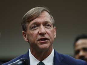 FILE - Dr. Samuel Stanley Jr., speaks at a Board of Trustees meeting in East Lansing, Mich., on May 28, 2019. Stanley, who was hired as the president of Michigan State University in the wake of the Larry Nassar sexual assault scandal, acknowledged a "moment of uncertainty" on campus Tuesday, Sept. 13, 2022, amid tension with the school's governing board and some calls for his departure