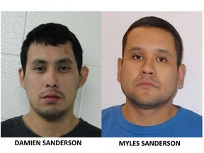 Damien and Myles Sanderson are shown in Saskatchewan RCMP handout photo. Police issued a provincewide alert in Saskatchewan Sunday morning with two suspects on the loose after multiple stabbings in James Smith Cree Nation. THE CANADIAN PRESS/HO-Saskatchewan RCMP **MANDATORY CREDIT**