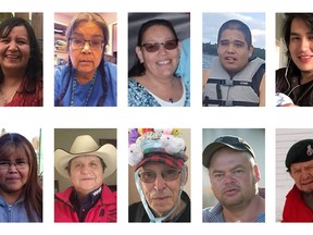 (Top row, left to right) Carol Burns, Lydia Gloria Burns, Bonnie Burns, Gregory Burns and Thomas Burns and (bottom row, left to right) Lana Head, Christian Head, Wesley Petterson, Robert Sanderson and Earl Burns are shown in Saskatchewan RCMP and family handout photos. They have been identified by RCMP as the 10 people killed in a Labour Day weekend stabbing rampage in Saskatchewan. THE CANADIAN PRESS/HO Saskatchewan RCMP, Earl Burns photo, courtesy Garnet Eyahpaise **MANDATORY CREDIT**