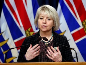B.C. provincial health officer Dr. Bonnie Henry speaks in the press theatre at the legislature in Victoria, on March 10, 2022. Health officials are preparing for a possible surge of influenza infections at the same time as COVID-19 strikes this fall.