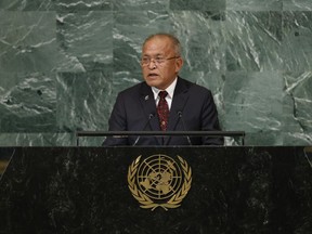President of the Marshall Islands David Kabua addresses the 77th session of the United Nations General Assembly, at U.N. headquarters, Tuesday, Sept. 20, 2022.