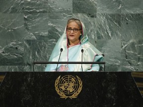 Prime Minister of Bangladesh Sheikh Hasina addresses the 77th session of the United Nations General Assembly at U.N. headquarters, Friday, Sept. 23, 2022.