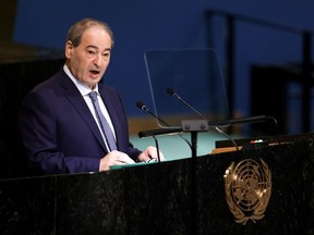 Minister for Foreign Affairs of Syria Fayssal Mekdad addresses the 77th session of the United Nations General Assembly, Monday, Sept. 26, 2022, at the U.N. headquarters.